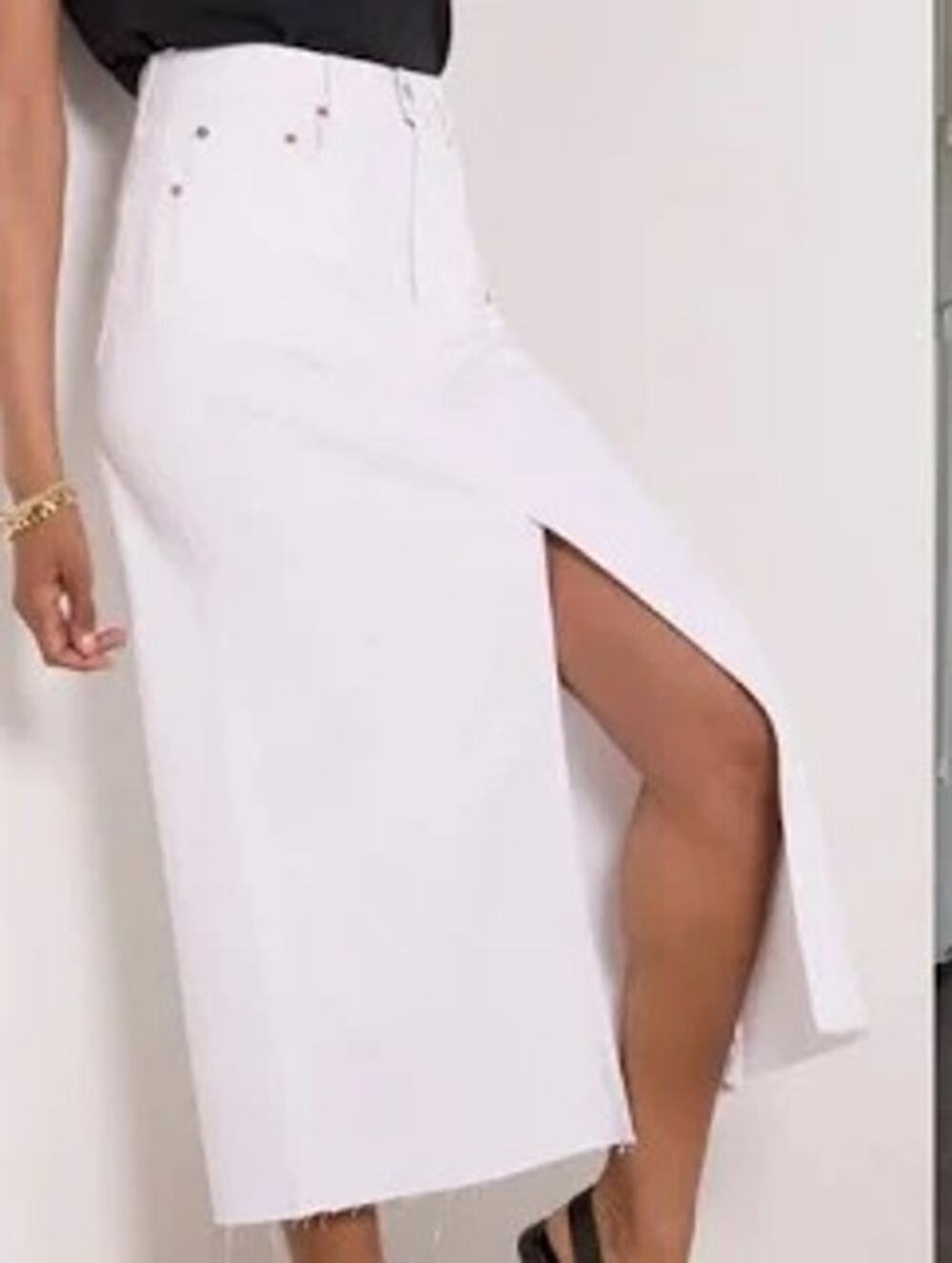 NWT Pistola Womens Alice Denim Midi Skirt High Rise White Raw Hem Slit 25
